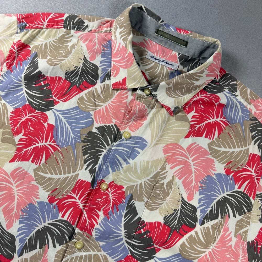 Tommy Bahama Shirt Mens 2XL Tropical Palm Print Short Sleeve Resort Hawaiian
